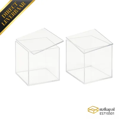 Set van twee glasheldere acryl stofkappen 100x100x100 mm, met deksel,