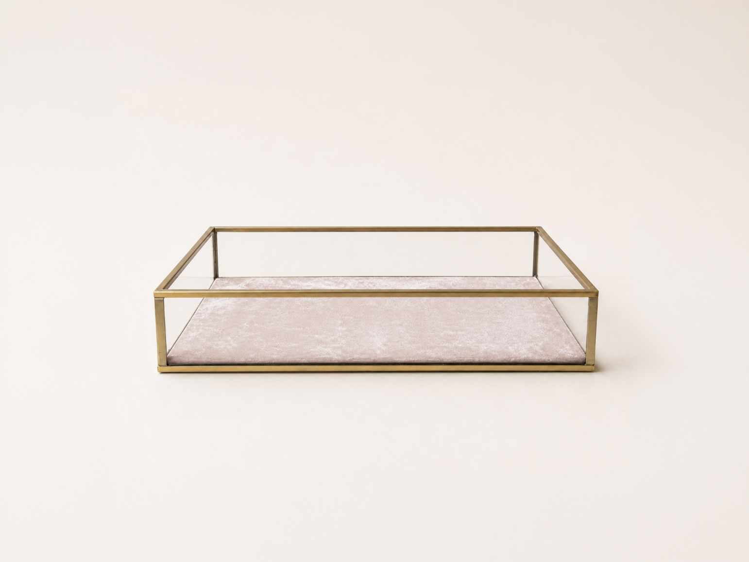 Glazen velours tray - Goud/transparant/roze