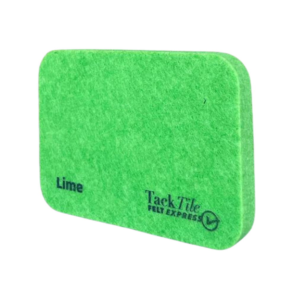 Groene viltblok met de tekst 'Lime' en het logo van TackTile Felt Express.