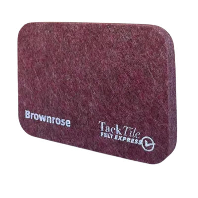 Bruine vilt tegel met de tekst "Brownrose" en het logo van TackTile Felt Express.